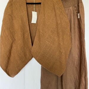 Brown Textured Shawl jacket and Pant Set by Nomad S/M